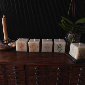 Stellament Custom Natal Chart Four Candle Set of Four Sided Alchemical Zodiac, Planet and Element Design