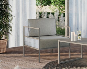 Poltrona da giardino monoposto Boho, poltrona da giardino moderna, struttura beige, divano, pouf