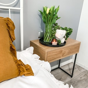 Cecilia- bedside table with drawer, bedside table, bedside table, bedroom cabinet, room cabinet, natural oak, black frame