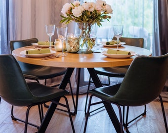 SELMA - round dining table, kitchen table, black frame, round table, natural oak