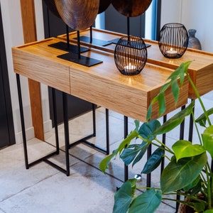 ESTELLE II - console with drawers, chest of drawers, dressing table, natural oak, black frame, a chest of drawers for the hall