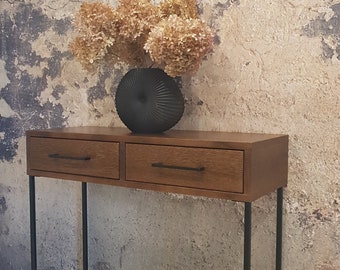 Venise nuss - console avec tiroirs, commode en noyer, coiffeuse avec tiroirs, console, chambre, salon, cadre noir