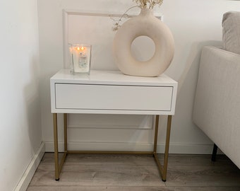 Cameron - bedside table with drawer, bedside table, shelf, living room, bedroom, matte white table