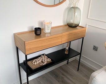 Osaka-console avec tiroirs et étagère en métal, commode, coiffeuse, cadre noir, chambre, salon, chêne naturel,