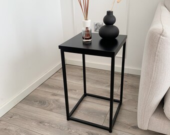 AURORA II - bedside table with a matte top, black table, side table, bedside table, room, living room, black matte top