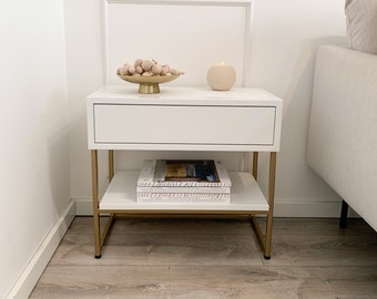 Cameron - bedside table with drawer and shelf, bedside table, shelf, living room, bedroom, matte white table, auxiliary cabinet