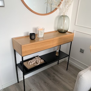 Osaka console with drawers and metal shelves, chest of drawers, dressing table, black frame, room, living room, natural oak