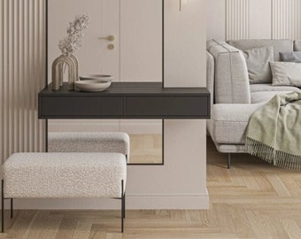 MILEY BLACK MAT - hanging cabinet with drawers, white matt MDF, hanging cabinet, dressing table