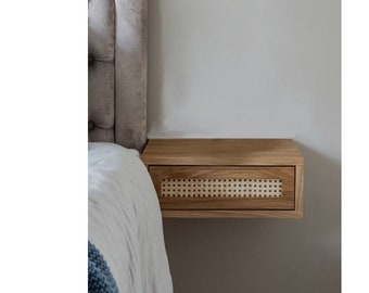 MILEY- hanging cabinet, Viennese woven cabinet, bedside cabinet, hanging cabinet, room, bedroom, natural oak, rattan, coffee table