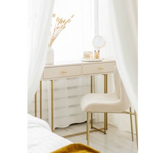 FERIA - kaptafel met gouden metalen poten, console, kaptafel met twee laden, mat MDF, gouden poten, kamer, woonkamer
