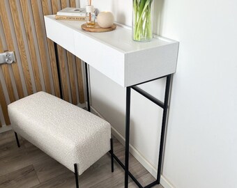 Azra- console avec tiroirs, placage blanc, commode, coiffeuse, console