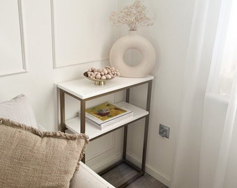 Amanda gold- Golden narrow wall console, narrow console, chest of drawers, dressing table, golden frame