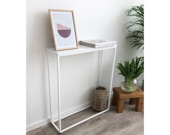 Console Jennifer-narrow, blanc brillant, commode, coiffeuse blanche, chambre, salon