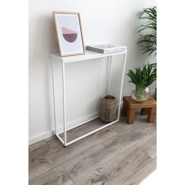 Console Jennifer-narrow, blanc brillant, commode, coiffeuse blanche, chambre, salon