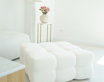 BUFFY - pouf matelassé en tissu bouclé, assise moderne, assise matelassée, pouf,