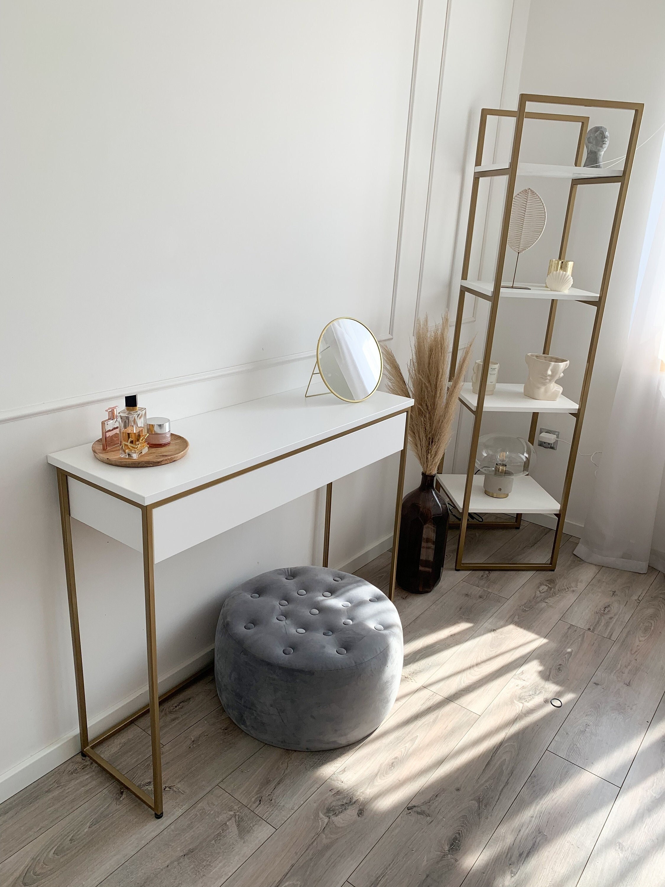 Esma-white Dressing Table With Gold Legs, Console With Drawer, Chest of Drawers, White Dressing Table, Gold Frame, Work Desk, Makeup Console - Etsy Canada Esma-white Dressing Table With Gold Legs, Console With Drawer, Chest of Drawers, White Dressing Table, Gold Frame, Work Desk, Makeup Console - Etsy Canada