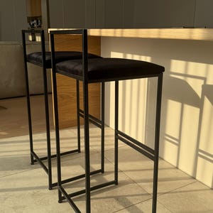 Modern bar stool with upholstered seat, black velvet stool, kitchen island chair, loft bar stool, high counter chair image 5