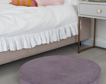 Runder Kinderhocker aus Samt, gepolsterter Sitz für das Kinderzimmer, lila, weicher Fußhocker für Mädchen, Kindersitz