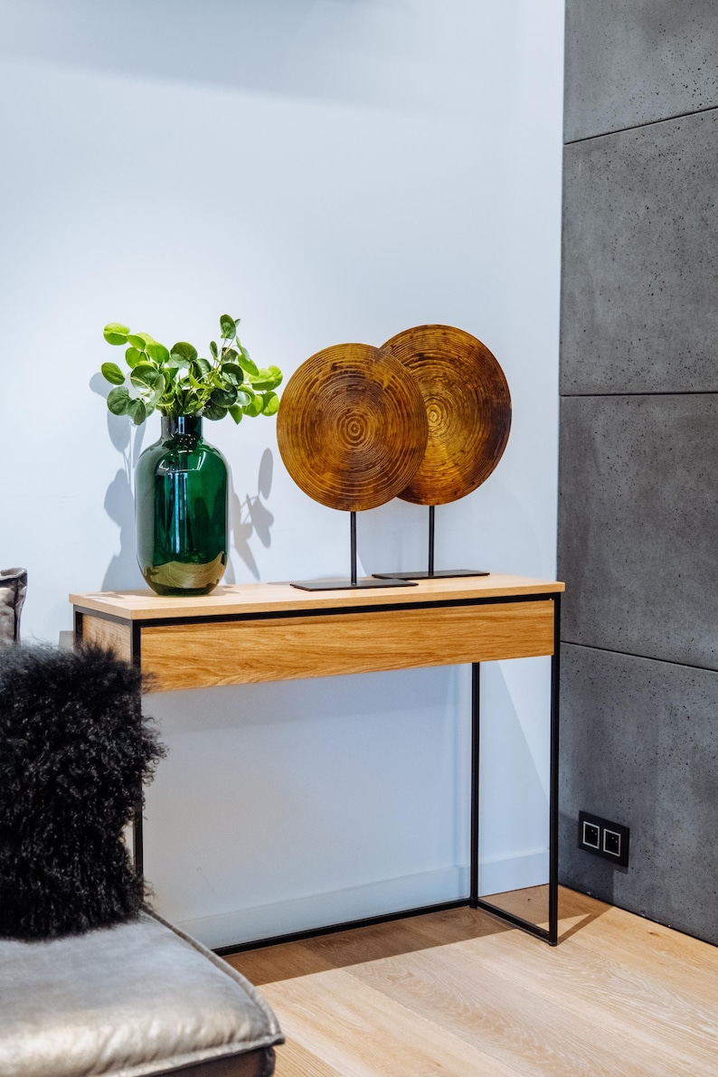 IDA II console with a drawer, chest of drawers, dressing table, natural oak veneer, black frame image 3