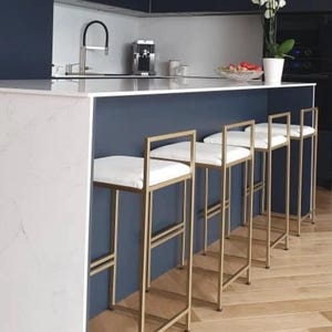 Moderner gepolsterter Barhocker beige Samt auf goldenem Gestell Kücheninsel Barstuhl Küchen Barhocker Barhocker mit Rückenlehne