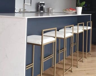 Modern upholstered bar stool beige velvet on gold frame kitchen island bar chair kitchen bar stools bar stool with backrest