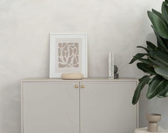 Beige cashmere sideboard with doors for bedroom or living room, elegant 40 cm deep cabinet with shelves dresser for a child’s room.