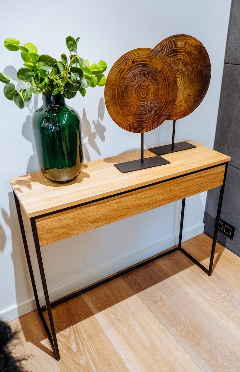 IDA II console with a drawer, chest of drawers, dressing table, natural oak veneer, black frame image 2