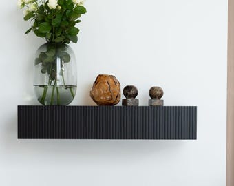 MILEY RUBBER - Console suspendue noire pour l'entrée | Coiffeuse murale pour la chambre avec tiroirs, finition noire mate.