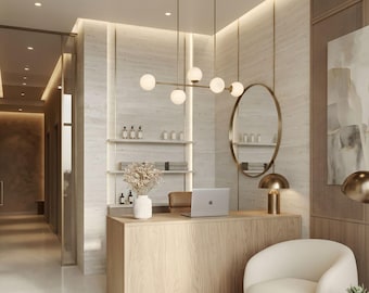 Modern reception desk for beauty salon – cosmetic, hairdressing or barbershop counter, small custom-made reception furniture for salon