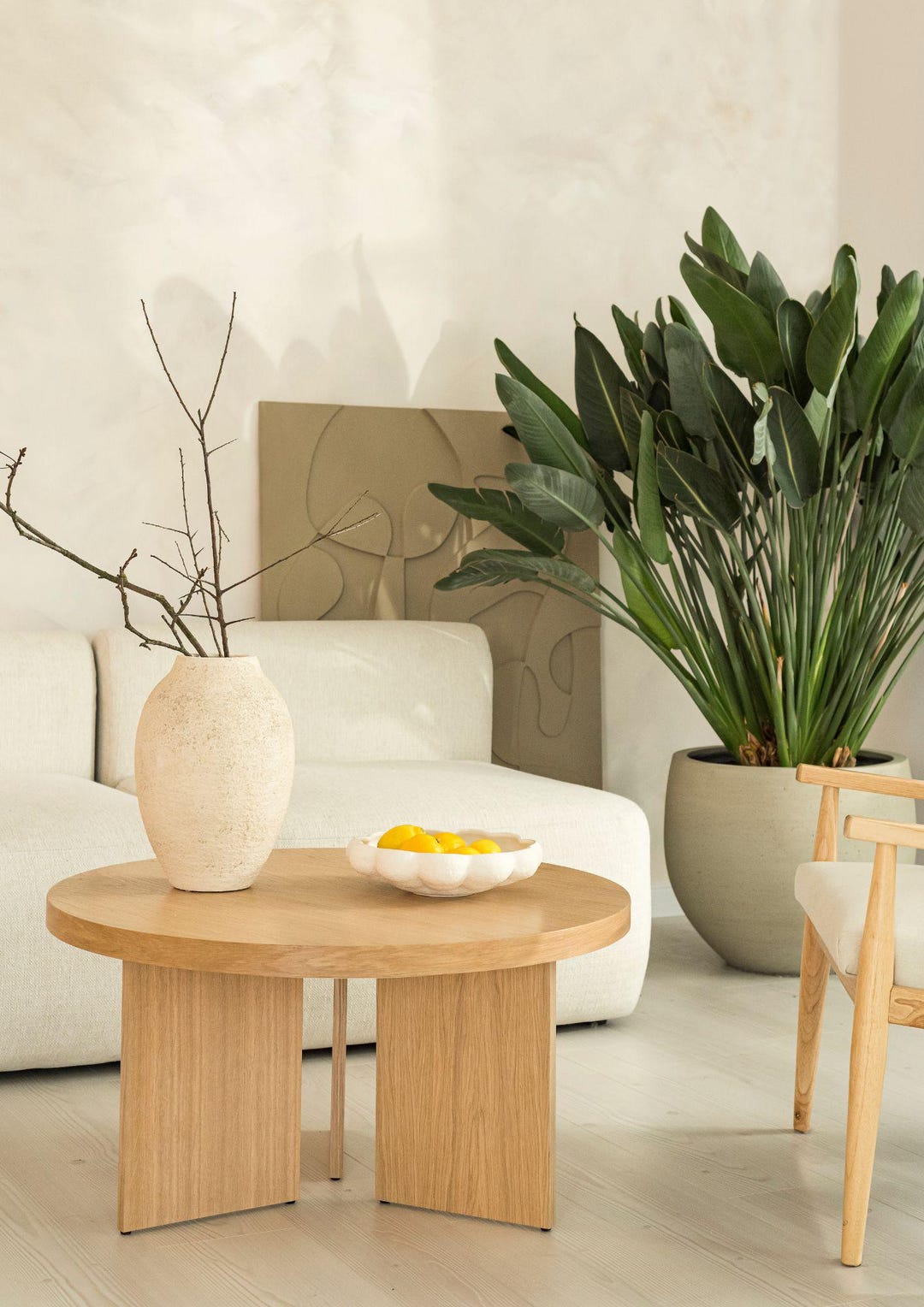 RUMI - Round Table in JAPANDI Style, Oak Coffee Table for Living Room ...
