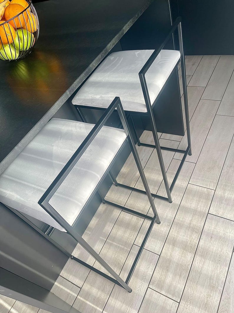 Modern bar stool with upholstered seat, black velvet stool, kitchen island chair, loft bar stool, high counter chair image 4