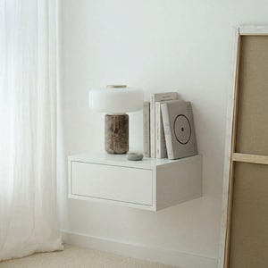 Miley mdf- hanging cabinet with drawer, bedside table white, matte, living room, room, bedroom