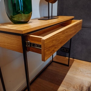 IDA II console with a drawer, chest of drawers, dressing table, natural oak veneer, black frame image 4