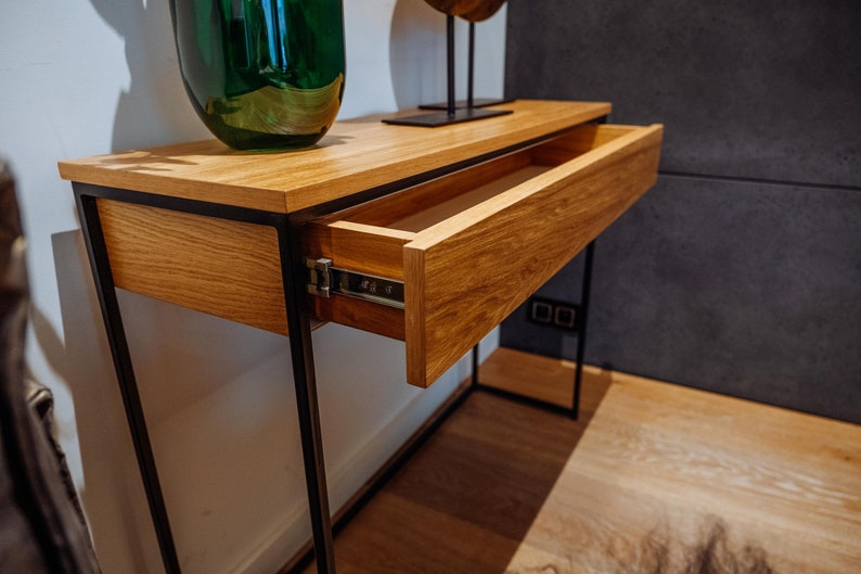 IDA II console with a drawer, chest of drawers, dressing table, natural oak veneer, black frame image 4