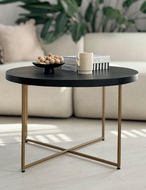 Stella schwarz - runder Couchtisch auf goldenen Beinen SCHNELLER VERSAND