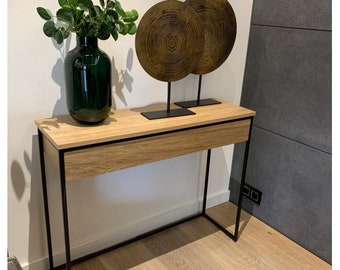 IDA II - console met lade, ladekast, kaptafel, natuurlijk eikenfineer, zwart frame,