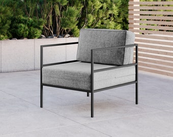 Fauteuil de jardin simple, fauteuil de jardin moderne, cadre noir, canapé, pouf