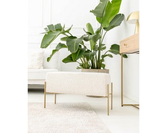 Brooke gold - puf en tejido exclusivo, puf, asiento, banco, puf con tapizado beige, patas doradas