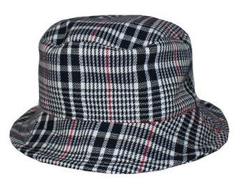 Chapeau Bob mixte homme et femme Tissage prince de galles blanc, marine et rouge