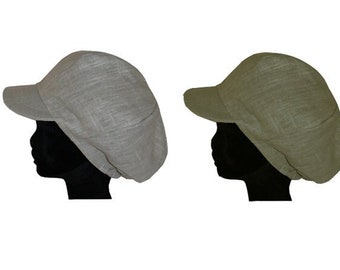 Casquette Gavroche en Lin Beige naturel et Kaki clair