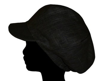 Casquette Gavroche en Lin Noir, Marine et Gris à carreaux