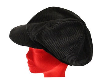 Casquette Gavroche Noire / à 8 Pans / Velours Côtelé