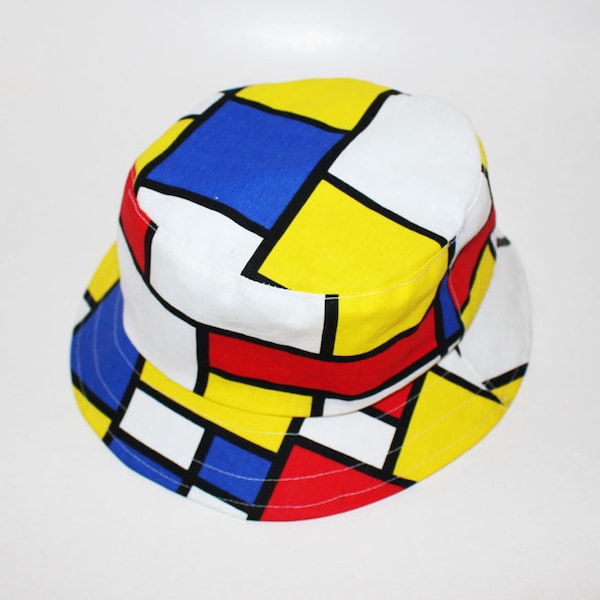 Chapeau Bob Réversible Inspiration Piet Mondrian et Blanc   Mixte Homme, Femme, Ado