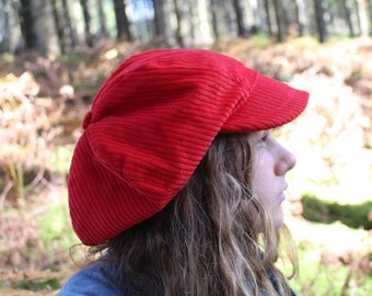 Casquette Gavroche Rouge en Velours Côtelé