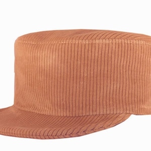 Beige Army Style Cap in Ribbed Velvet