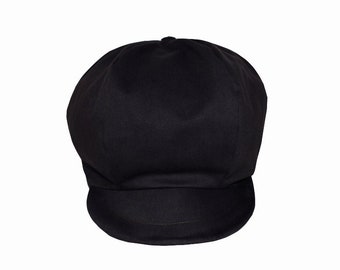 Black Gavroche Cap in Cotton Gabardine