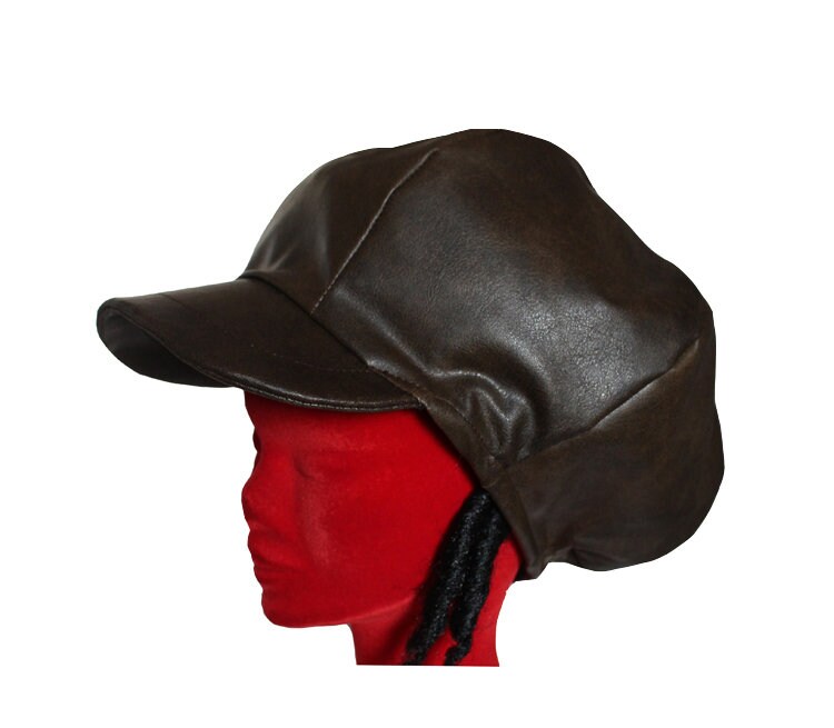 Rasta Imitation Leather Brown Cap - Special Dreadlocks!