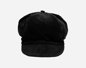 Casquette Gavroche Noire en Velours Côtelé