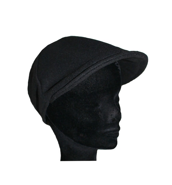 Béret Homme Noir, Casquette Plate en drap de Laine, pure Laine