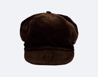 Dunkelbraune Gavroche-Mütze aus Cord